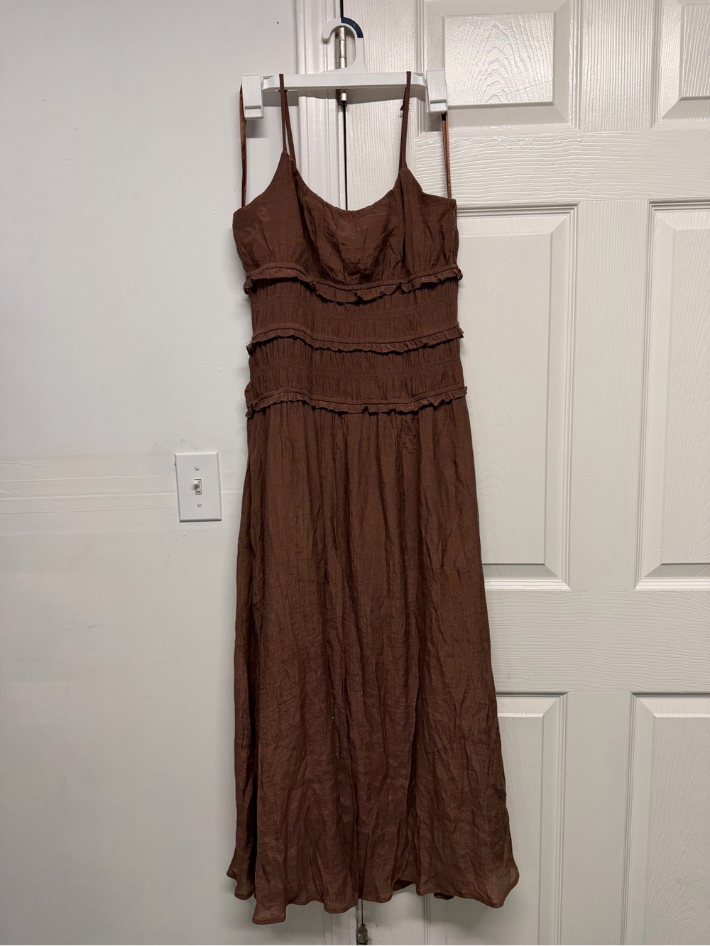 Trixxi Brown Spaghetti Strap Ruffled Maxi Dress